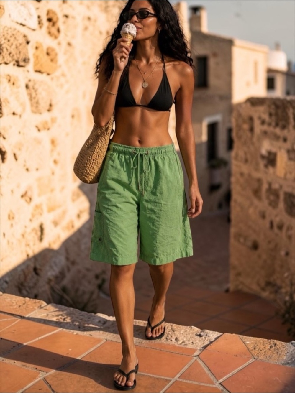 Free People We The Free Green Palma Relaxed Bermuda Board Shorts Size L